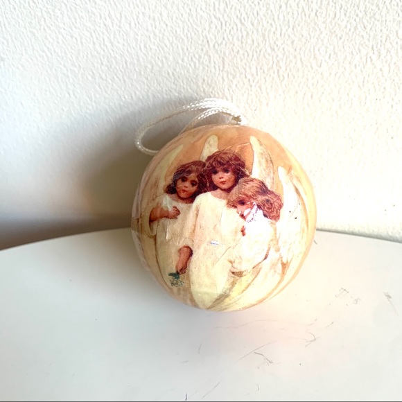 VINTAGE Christmas decoupage ball ornament 3 Angels Trio of child angels Blonde - Picture 5 of 5